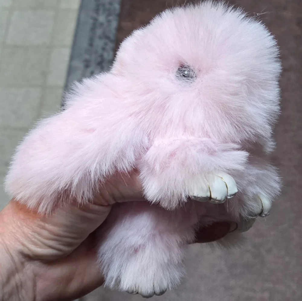 Novelty Fluffy Pink Bunny Keychain Charm Accessory